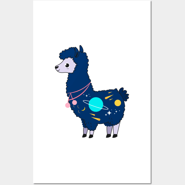 Kawaii Galaxy Alpaca Wall Art by IstoriaDesign